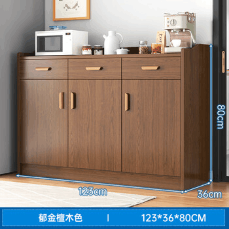 八枋名家茶水柜餐边柜靠墙储物柜 123cm郁金檀木色 升级款[三门三抽带围栏]图片