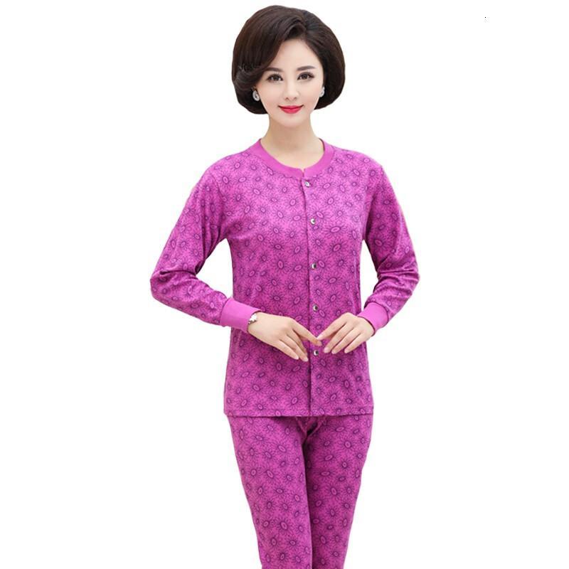 波迷娜（BOMINA)秋衣秋裤中老年人女老人中高领内衣大码薄款棉毛衫开襟衫套装