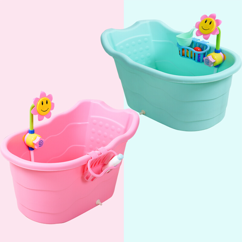 新沐浴桶塑料泡澡桶婴儿浴盆加厚保温0塑料浴盆婴儿盆粉色加花洒加转转乐送礼品加浴波迷娜BOMINA