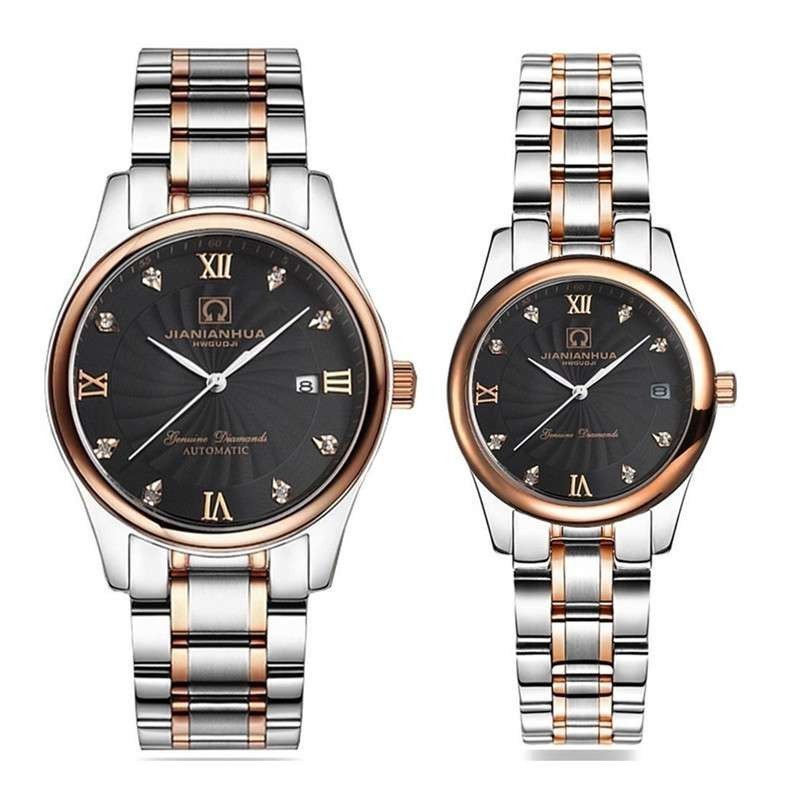 手表名匠商务系列精钢石英表男日历防水大三针间金男士女士对表腕表