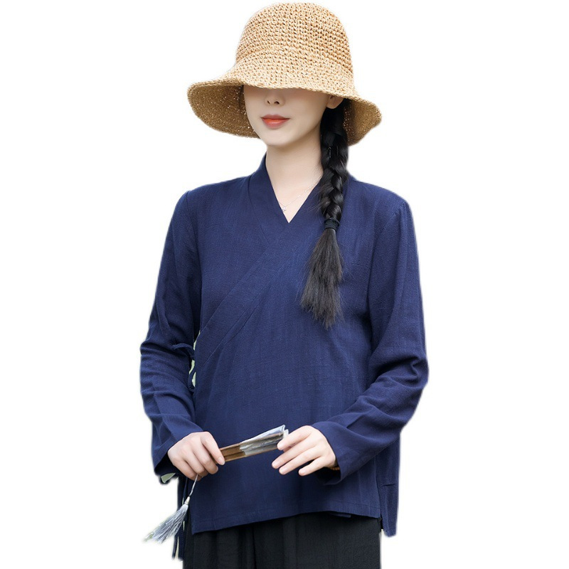 棉麻唐装上衣中国风素衣茶服女太极禅意禅服居士服佛系打坐夏