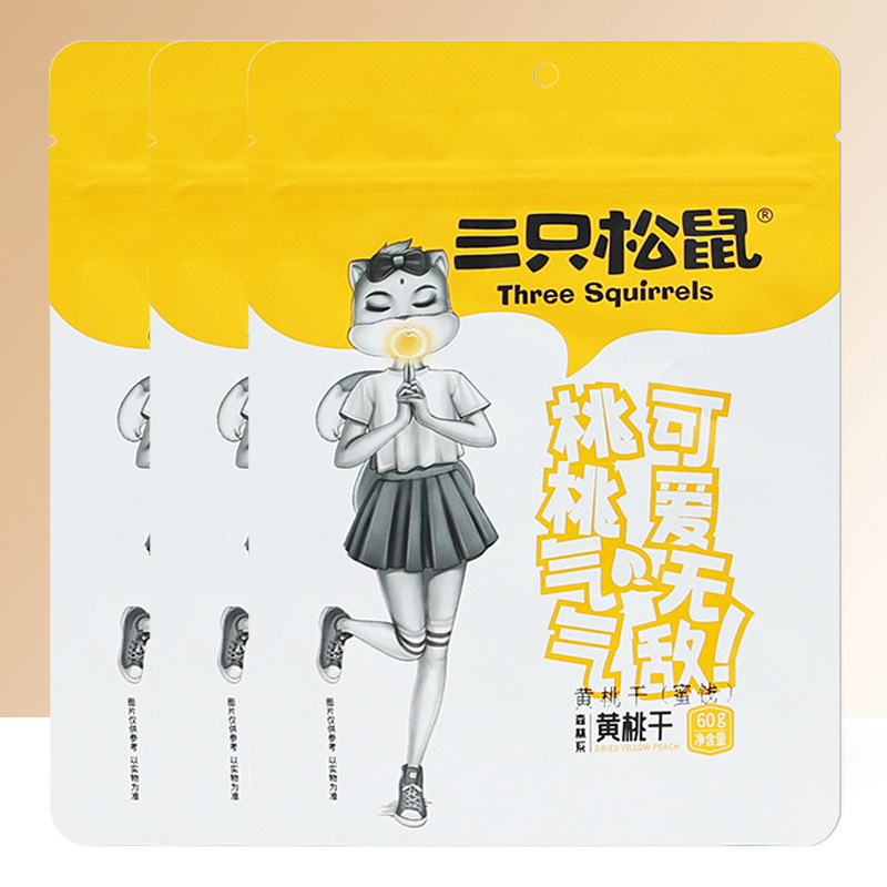 三只松鼠黄桃干水果干果脯蜜饯桃子干零食休闲小吃黄桃干60g*3袋
