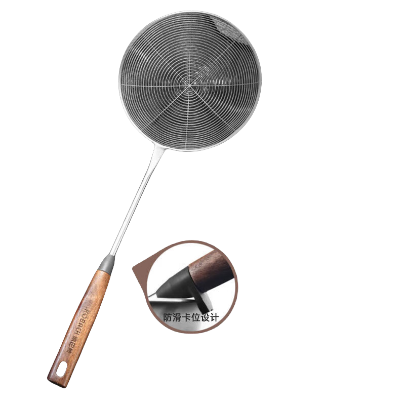 康巴赫(KBH)304不锈钢长柄锅铲无涂层炒菜铲子煎铲不锈钢铲隔热防烫耐高温胡桃木款304线漏