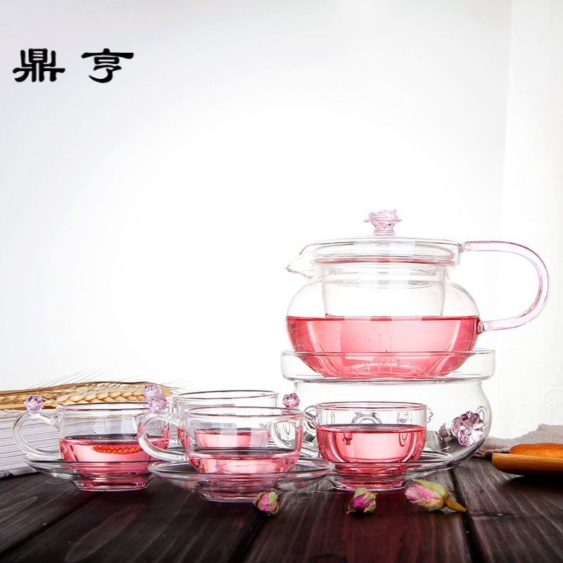 鼎亨 耐热玻璃茶具整套花茶具 套装茶壶茶杯 花语香壶6件组