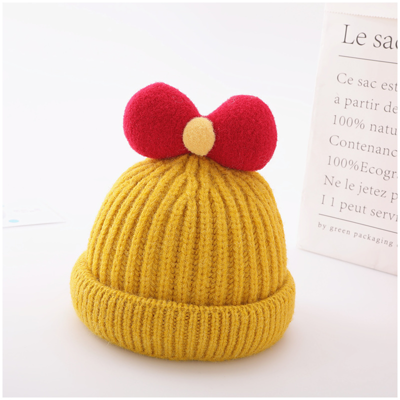 huayangtu女宝宝针织毛线帽秋冬天婴儿帽子冬季可爱蝴蝶结婴幼儿女童