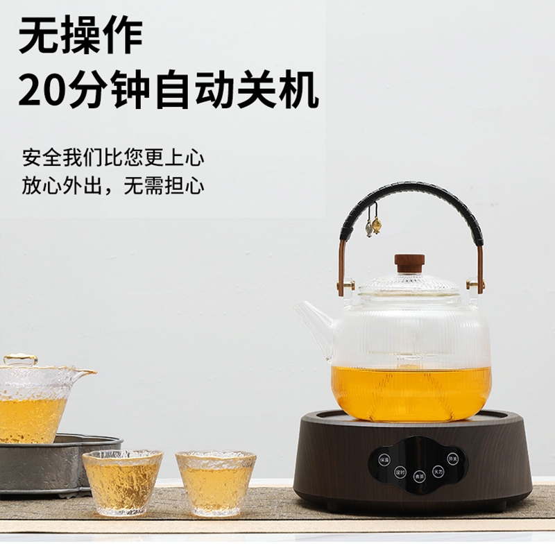 乐么电陶炉新款煮茶器家用多功能迷你小型电磁炉电热烧水煮茶炉[绿色单炉+H款高硼玻璃壶1000ML]