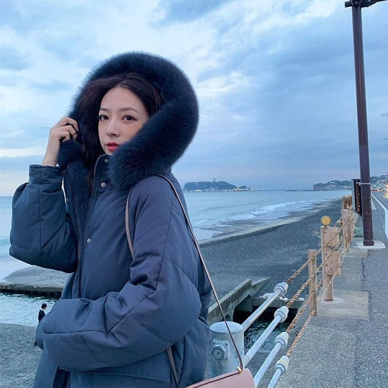 羽绒服女中长款韩版加厚大毛领过膝冬OUJIE05