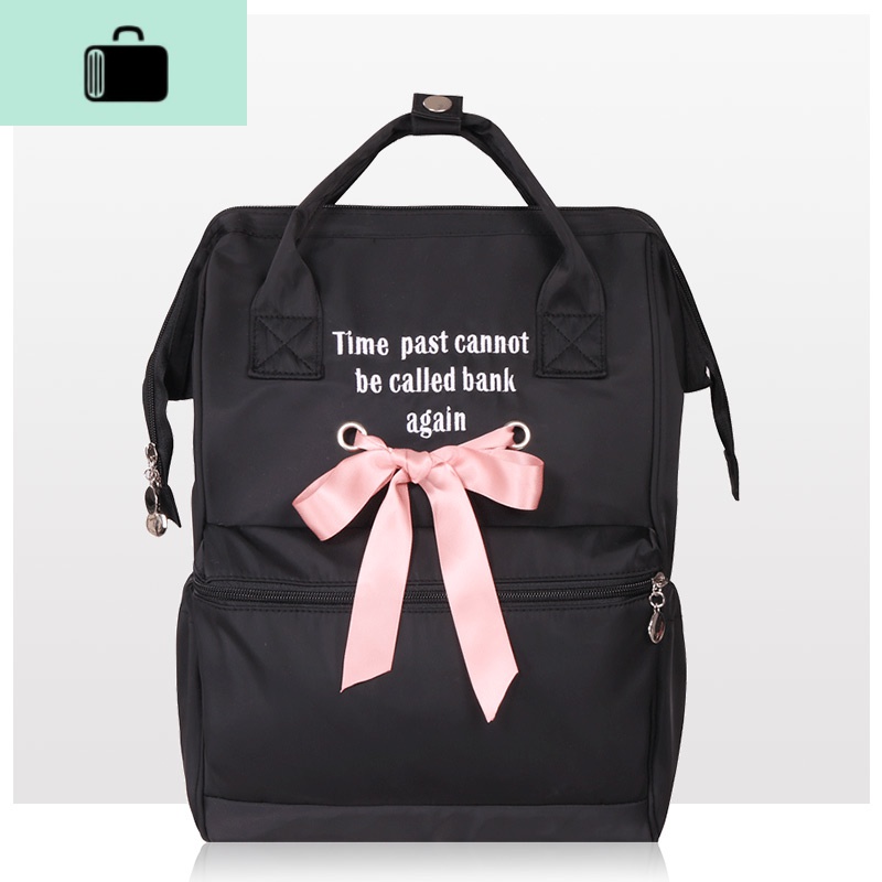 ins风书包女韩版高中学生初中生双肩包森系简约大容量小学生背包NEW LAKE #黑色蝴蝶结