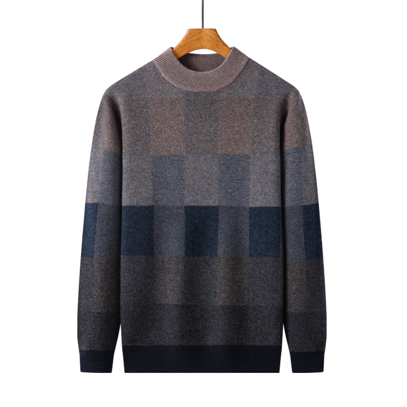 恒源祥男100纯羊毛衫厚款半高领2024春秋新款针织衫百搭打底毛衣高清大图