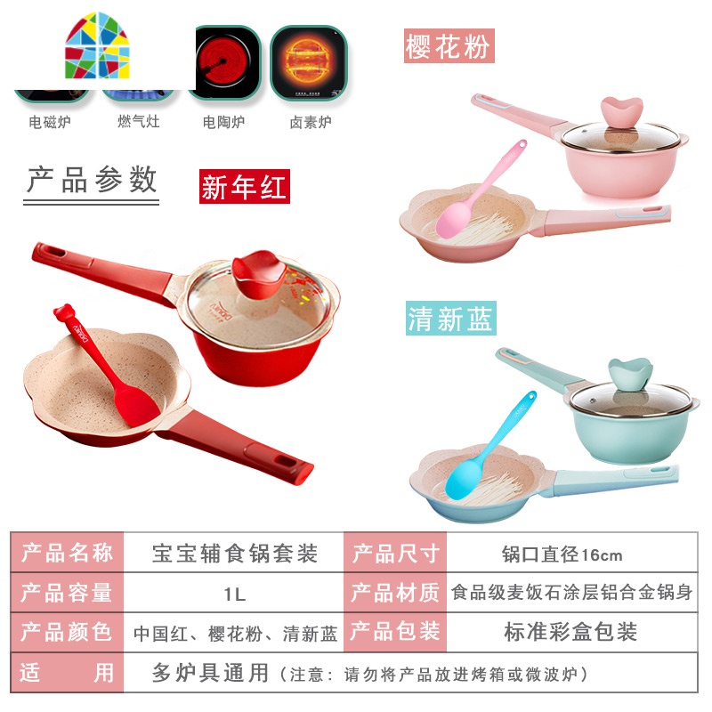 迪迪尼卡辅食锅婴儿多功能蒸煮一体宝宝小奶锅不粘锅 FENGHOU 蓝色奶锅+蒸屉高清大图
