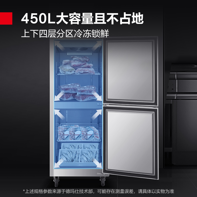 德玛仕(DEMASHI)商用风冷冰柜 厨房髙身雪柜 二封门不锈钢冷藏冷冻保鲜柜 LD0.5L2W 风冷款全冷冻