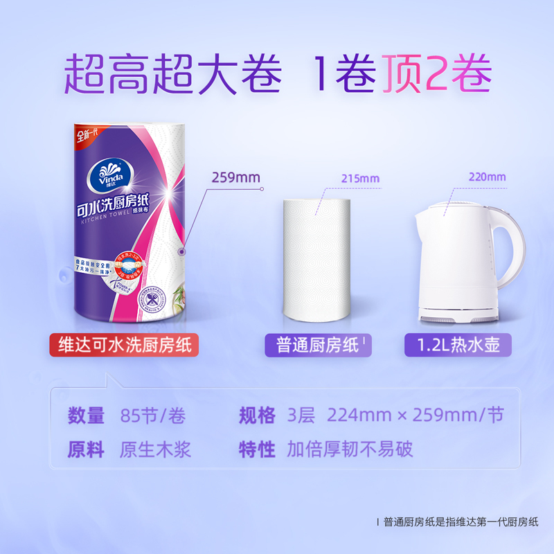 维达可水洗厨房用纸85节干湿两用去污吸油懒人抹布纸巾Z
