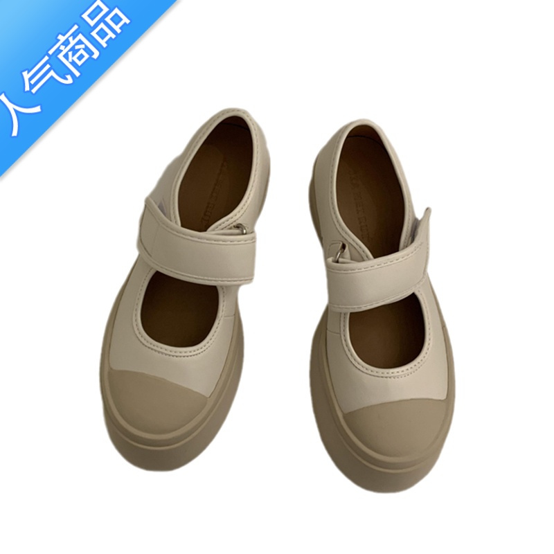 SUNTEK法式玛丽珍女鞋赵露思同款丑萌复古大头小白帆布厚底春夏单鞋