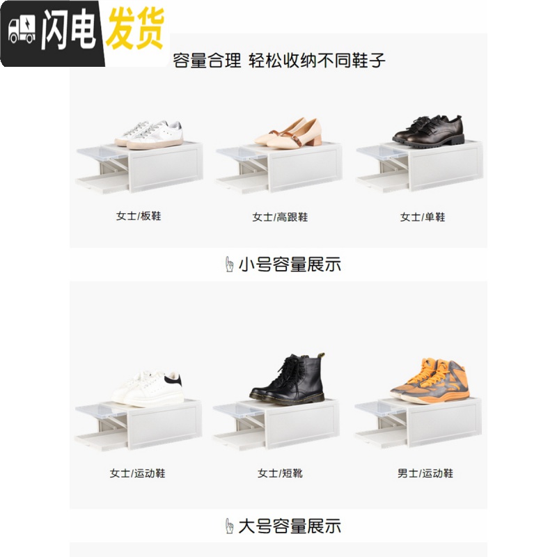 三维工匠加厚透明鞋盒推拉抽屉式男女鞋子收纳盒防尘塑料自由组合整理高清大图