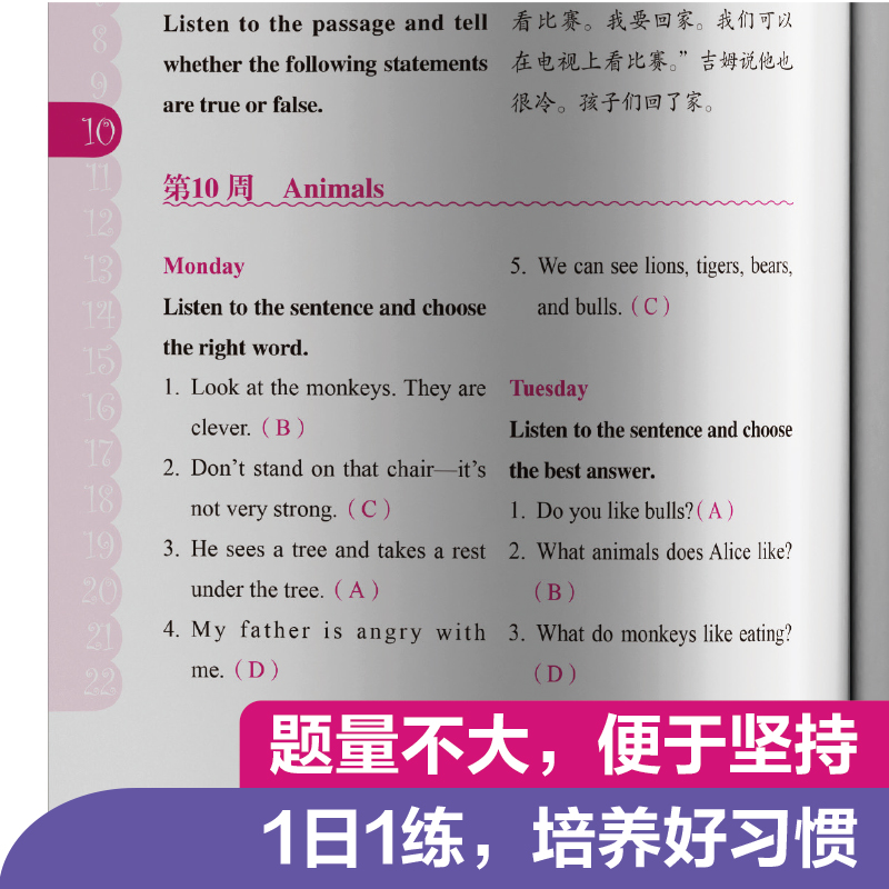 [正版]周计划小学英语听力强化训练100篇 三年级 紧扣考纲 扫码音频英式发音 题型全面3年级英语听力专项训练高清大图