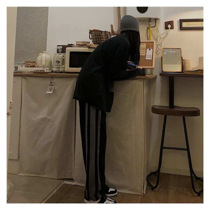 直筒裤女学生韩版宽松胖mm大码显瘦运动裤春夏休闲阔腿裤200斤