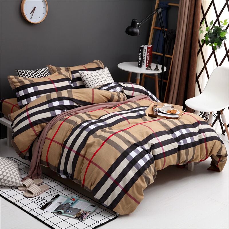 煊煜 全棉床品七件套(驼色格) 1.2米床用 套高清大图