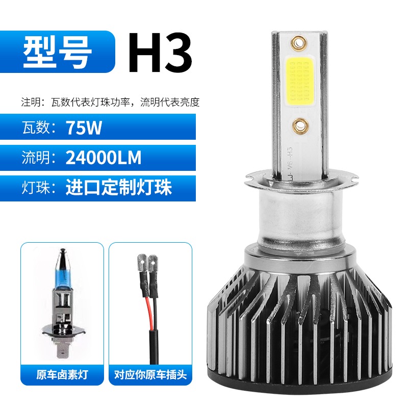 LED汽车大灯h1灯泡h7超亮h4聚光远近一体9005改装9012车灯h11强光 H3型号【320W强光款】对支价