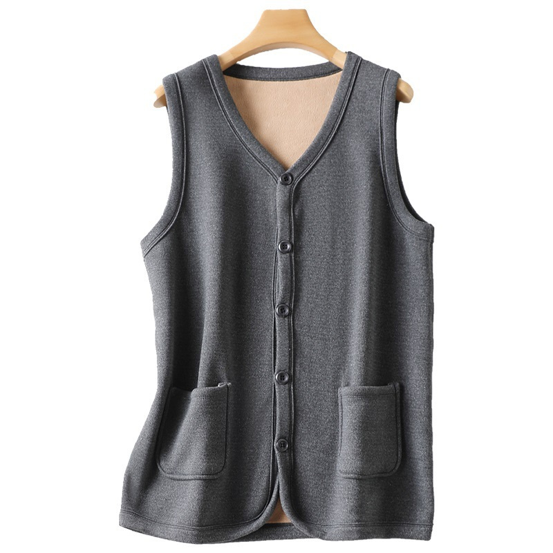 中老年人保暖马甲男款加厚加绒秋冬男士一体摇粒绒保暖开衫马夹男