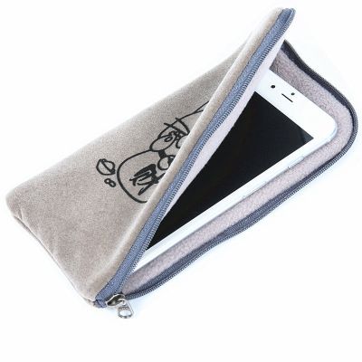 毛绒加厚手机包挂脖手机套拉链手机袋子装手机的小布袋防尘手机包灰色