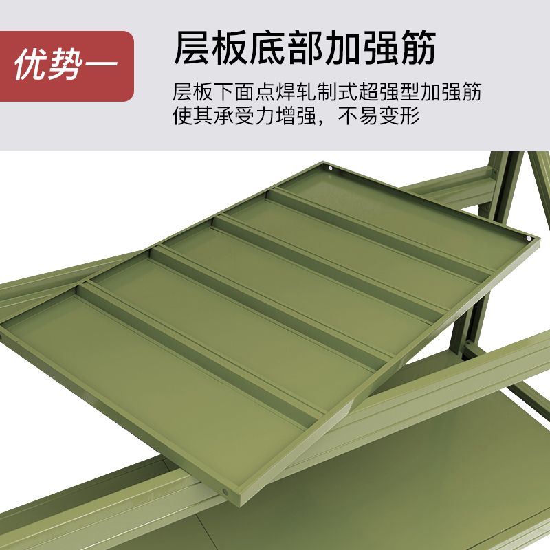 尔迈 仓储货架置物架货物展示架超市仓库钢制金属重型货架 200*200*50cm 500kg/层 军绿色