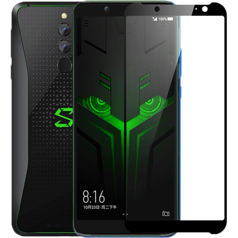 [买2送手机壳]轻万适用小米黑鲨2代手机钢化膜xiaomi全屏丝印黑色手机保护膜高清大图