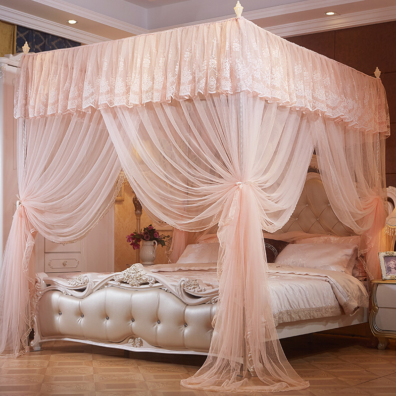 刺绣三开宫廷蚊帐18m床双人加密加厚公主风15米家用落地支架