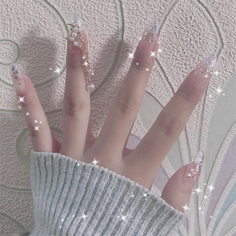 星月珍珠吊坠穿戴美甲仙女炫酷ins可拆卸饰品假指甲成品 珍珠星月链条 小胶水+小搓条+双面果冻胶图片