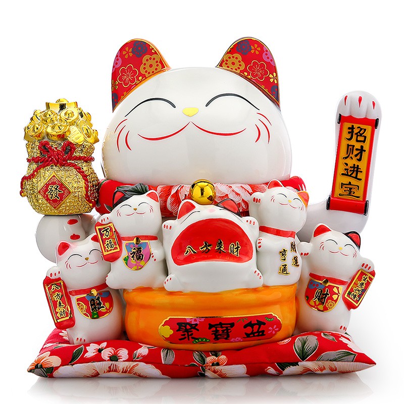 猫摆件开业大号摇手店铺礼品收银台存钱储蓄罐自动招手 三维工匠 24.5CM高[发财聚宝盆]摇手猫猫高清大图