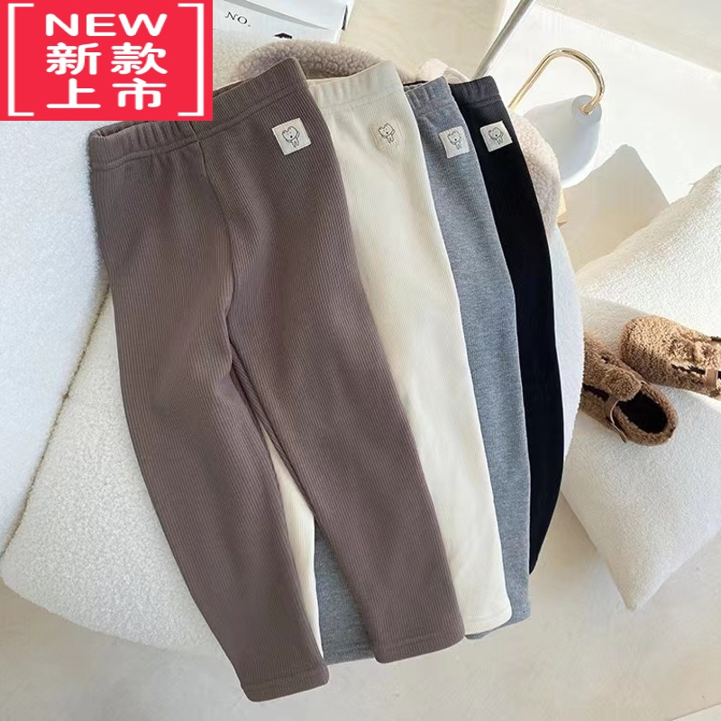 可莉允tangyuan妈儿童复合一体牛奶蛋白绒打底裤女童加绒小狗修身保暖童保暖裤