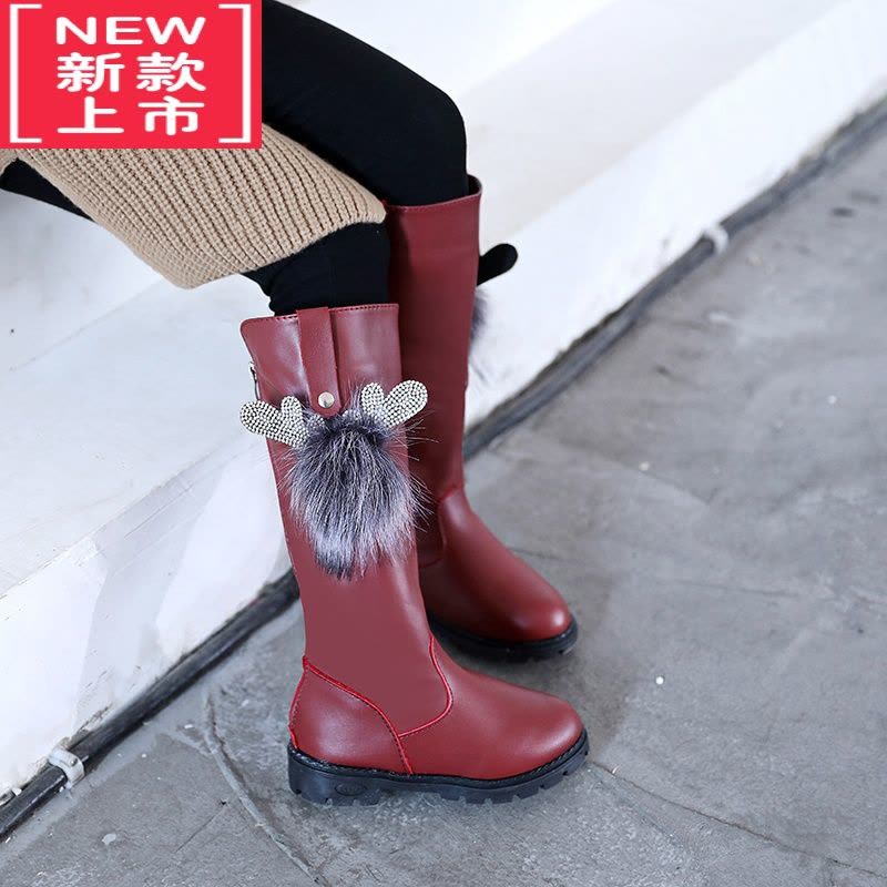 可莉允女童高筒靴2020秋冬新款韩版鹿头加绒女童靴子二棉皮靴中大童长靴图片
