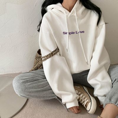 唐狮加绒卫衣女连帽冬季新款宽松韩版字母简约百搭卫衣外套