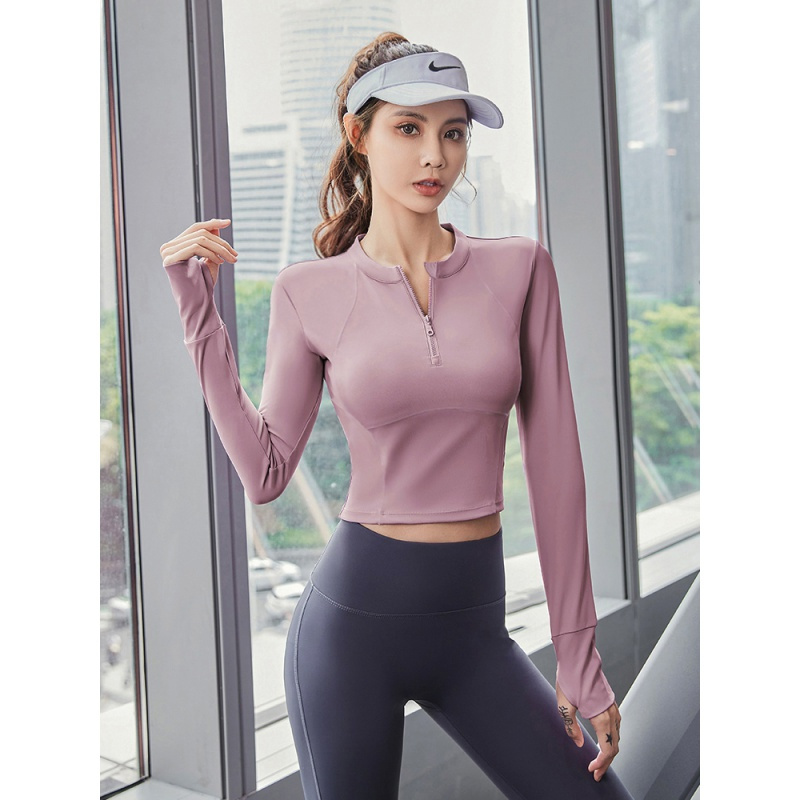 瑜伽服女春秋款弹力速干运动套装长袖跑步训练高级感拉链健身上衣
