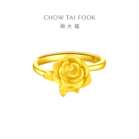 周大福 玫瑰花 足金黄金戒指开口可调节(工费:180计价) EOF1093七夕礼物