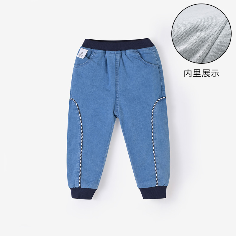 铅笔俱乐部童装2022冬装新款男小童牛仔长裤儿童棉裤宝宝保暖裤子 90cm 牛仔蓝