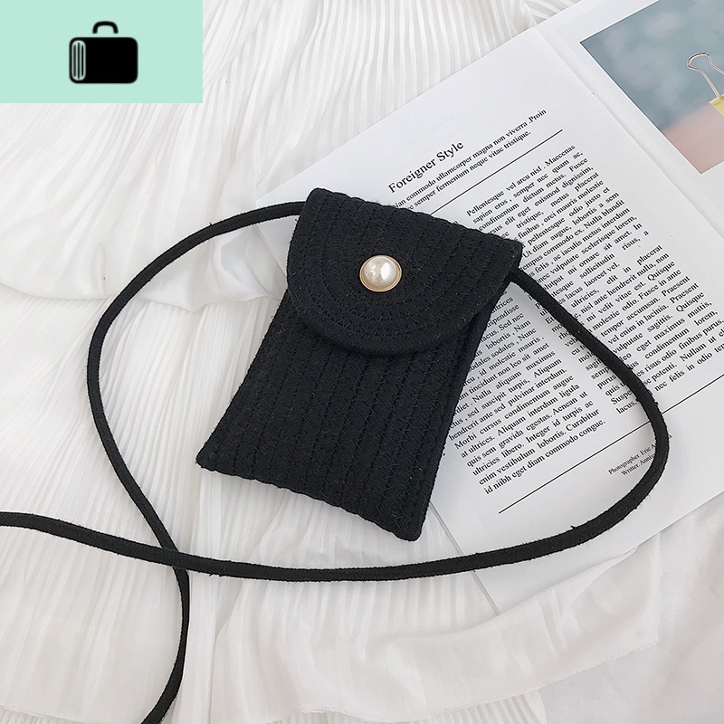 放手机的小包包编织简约珍珠包夏天手机包女个性斜挎手机袋零钱包NEW LAKE 黑色