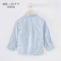 [2件2.5折价:56.3,可叠加199减30]米喜迪mecity童装夏新款男小童印花长袖衬衫宝宝条纹衬衣