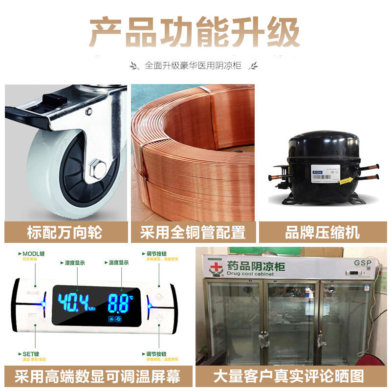 飞天鼠(FTIANSHU) 1200L三门药品阴凉柜 医用柜药品冷藏柜GSP认证立式冰吧侧开门药房药品柜电脑控温冰吧不锈