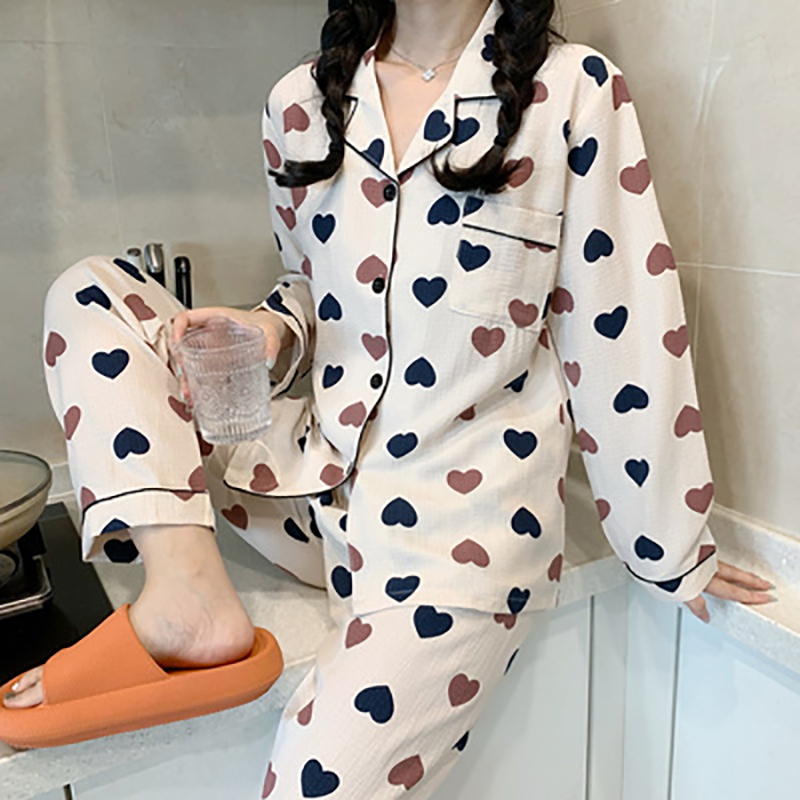 睡衣女春秋季长袖棉纱布2022年新款网红风薄款家居服两件套莎丞