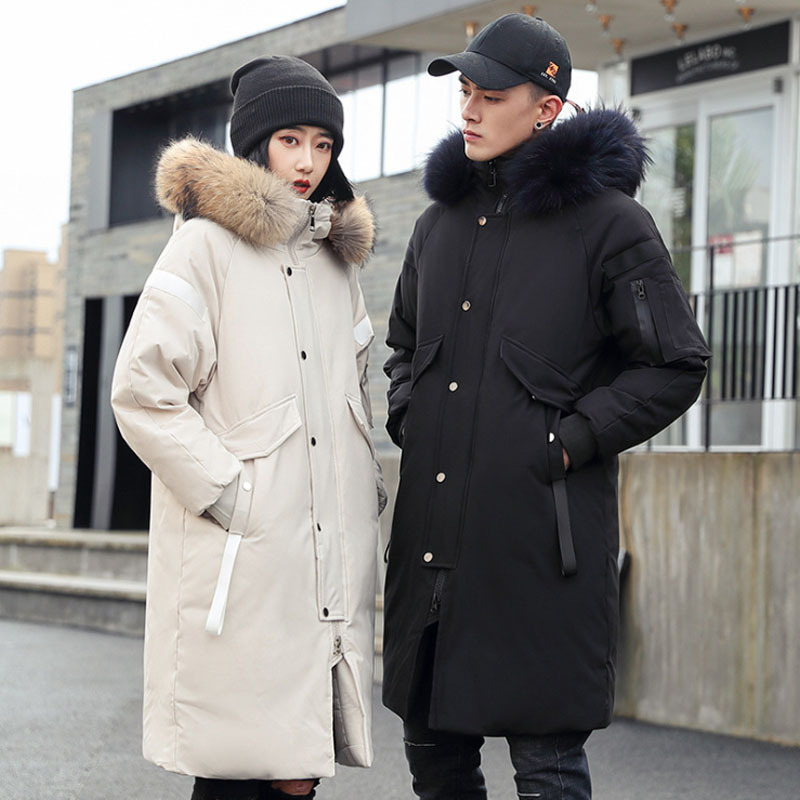 吉普盾2020冬季新款加厚羽绒服男女款毛领情侣外套897