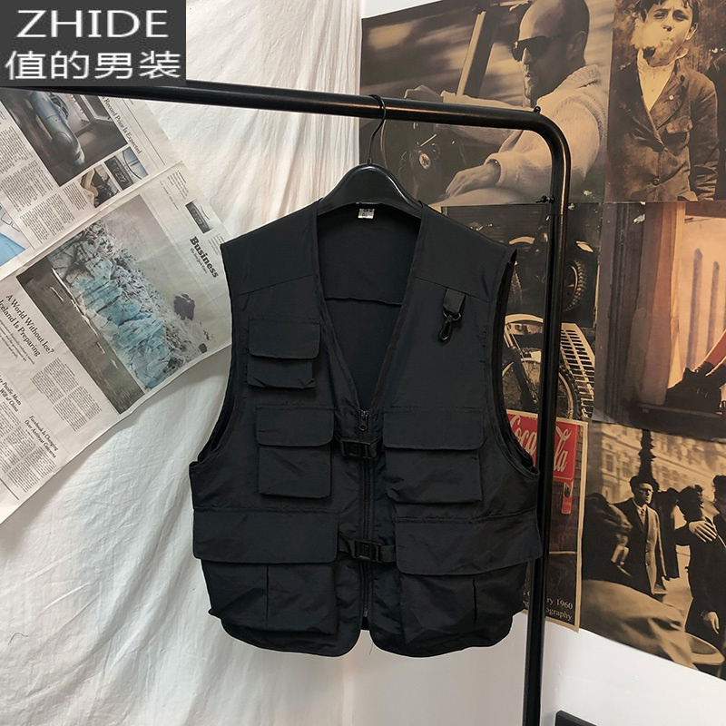SUNTEK工装马甲男潮牌日系宽松个性背心春季新款潮流休闲机能坎肩外套马甲/背心