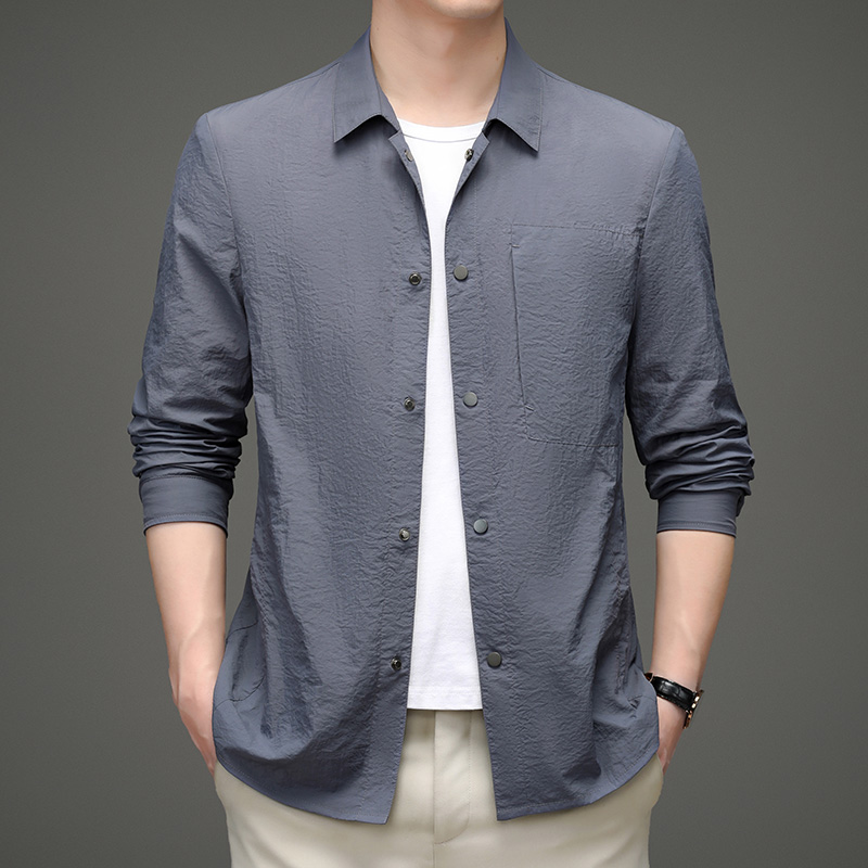 Upf50+服男夏季翻领冰丝皮肤衣透气薄款商务夹克外套 185/2XL 浅蓝色