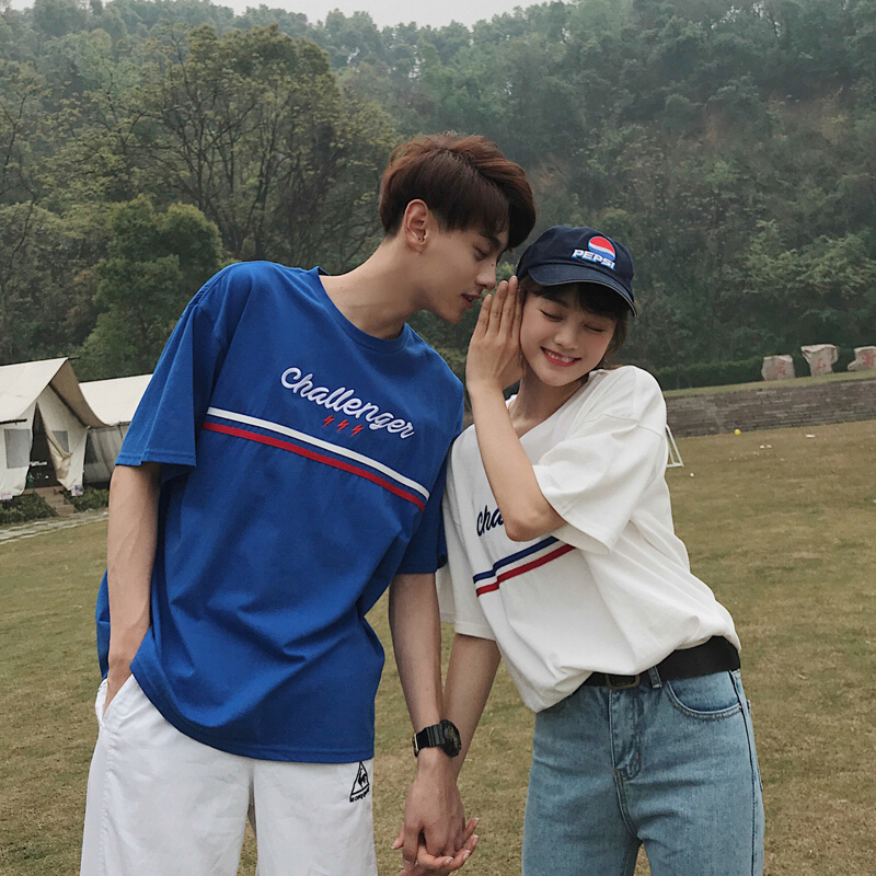 ins超火的bf情侣装夏装短袖t恤衫女2018新款韩版宽松原宿学生班服