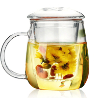 物生物/RELEA 玻璃杯 茶水分离杯 耐热泡茶杯子 带过滤茶水分离玻璃水杯花茶杯 蘑菇杯500ML