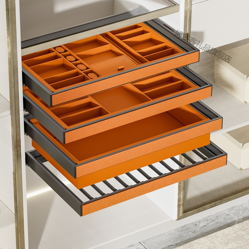 衣柜拉篮首饰盒抽屉式皮革格子抽挂裤架抽拉伸缩滑轨内置五金配件