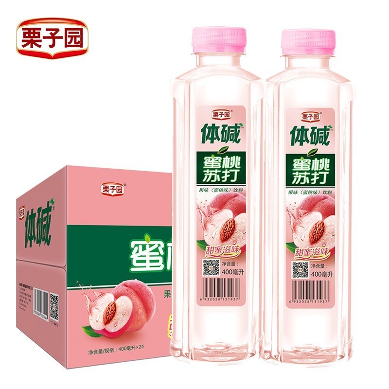 栗子园体碱蜜桃苏打水饮料无汽果味饮料饮用水饮品400ML*24瓶