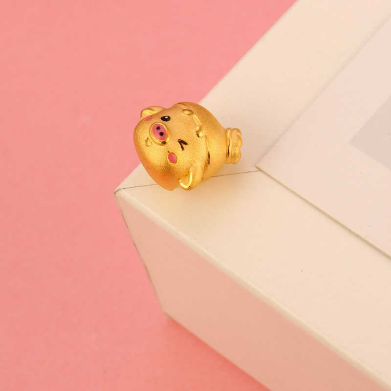 金一足金3d硬金皇冠小猪黄金吊坠路路通男女宝宝通用款本命年小金猪