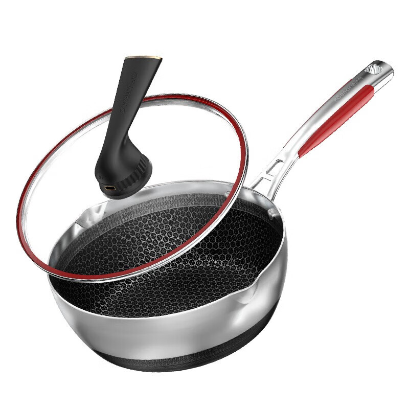 康巴赫(KBH)五代蜂窝不粘锅煎炒炖煮小资锅316L不锈钢平底煎炒锅电磁炉燃气灶 炒煎煮全能小资锅可立盖 24cm