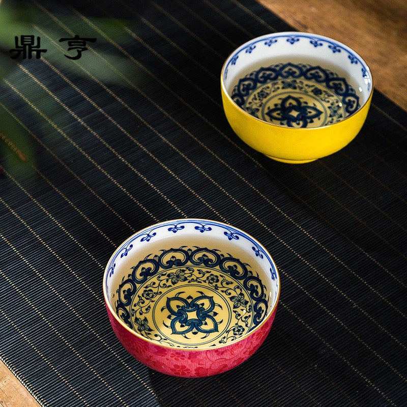 鼎亨景德镇茶具纯手工扒花个人杯青花主人杯手绘小茶杯单杯对杯陶