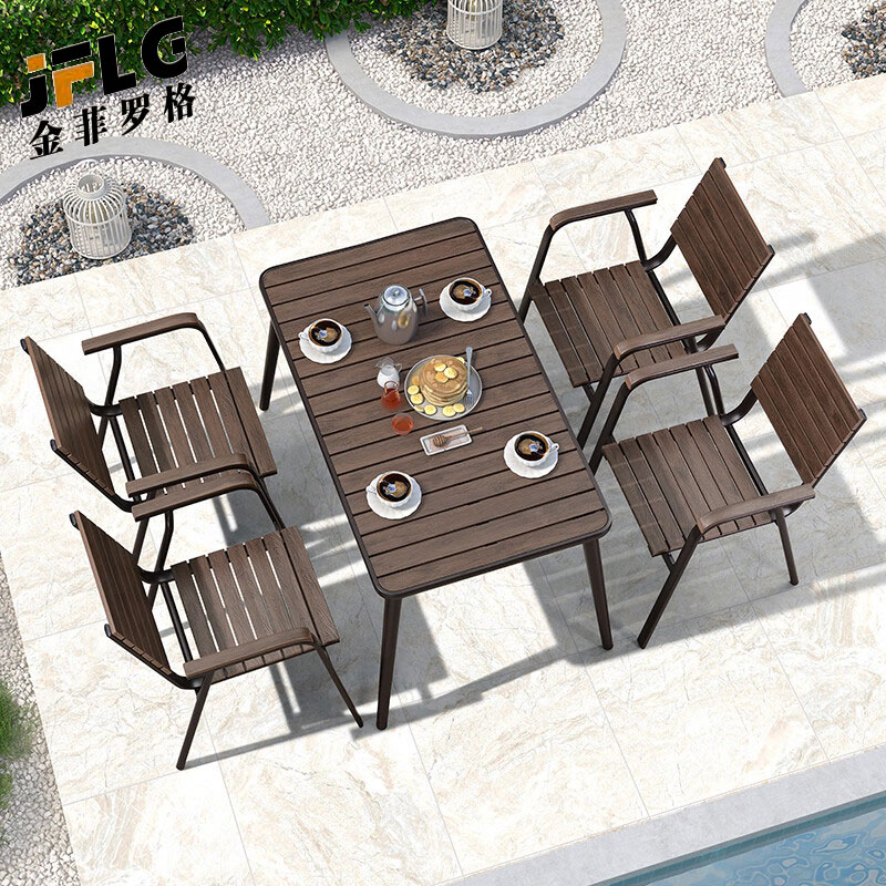 金菲罗格户外塑木阳台茶桌椅 4【椅】+1【120x70长桌】